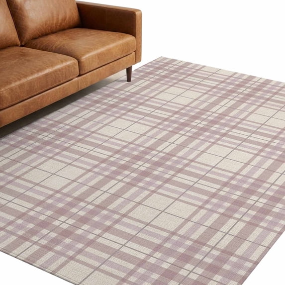 Washable Area Rugs 5x7 FT Buffalo Plaid Rugs for Living Room Non-Slip Non-Shedding Low-Profile Rectangle Dusty Rose Pink Farmhouse Gingham Striped Large Rug Carpet for Bedroom Dining Room Home Decor