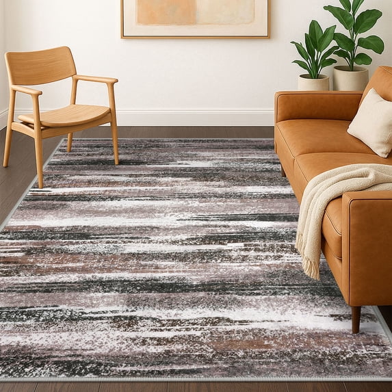 Brisasol Washable Rug with Rubber Backing 5x7 Brown Abstract Area Rug for Living Room Non Slip Printed Soft Indoor Carpet for Bedroom Dining Room