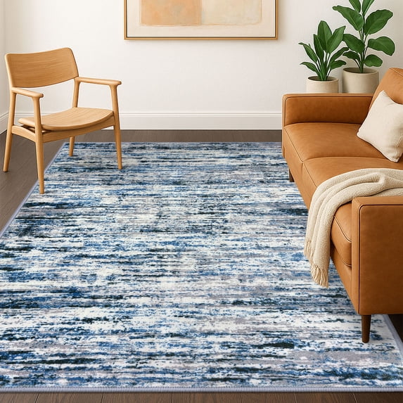 Brisasol Washable Rug with Rubber Backing 5x7 Abstract Area Rug for Living Romm Non Slip Printed Soft Thin Indoor Carpet for Bedroom Home Playroom Dining Room