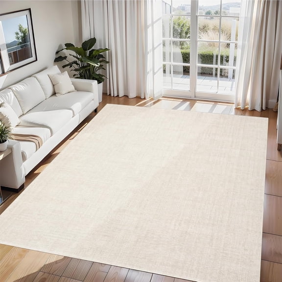 Washable Area Rugs 5x7 Ultra-Soft Modern Throw Rugs, Non-Slip Solid Textured Floor Carpet, Stain-Resistant Thin Indoor Mat, Easy Cleaning, for Living Room, Bedroom, Kitchen, Beige Grey