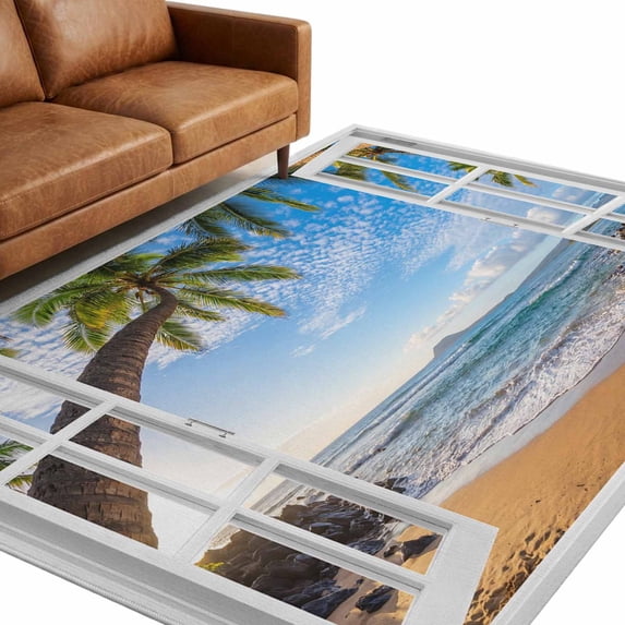 5x8 Regtangular Rug Washable Area Rugs 5x8 FT Window View Rugs for Living Room Non-Slip Non ...