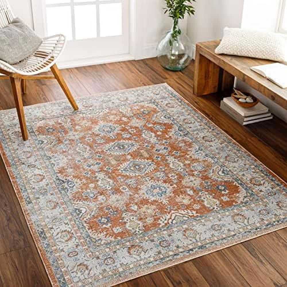 Washable Area Rugs, 8X10 Emporia Traditional Burnt Orange Washable Area