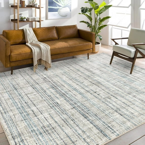 Washable Area Rugs 8x10 Large for Living Room Soft Modern Abstract Low Pile Floor Carpet for Playroom Home Office, Non-Shedding(Blue/Gray)