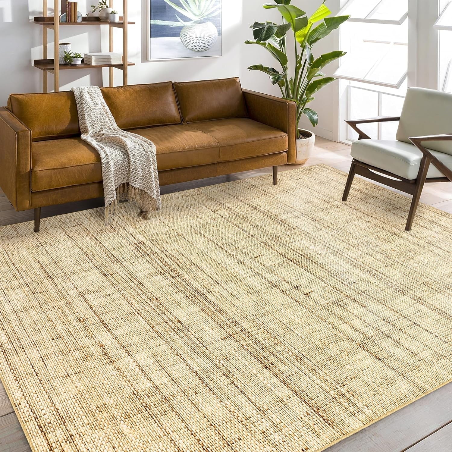 Washable Area Rugs 8x10 Large for Living Room Soft Modern Abstract Low Pile Floor Carpet for Playroom Home Office, Non-Shedding(Khaki)