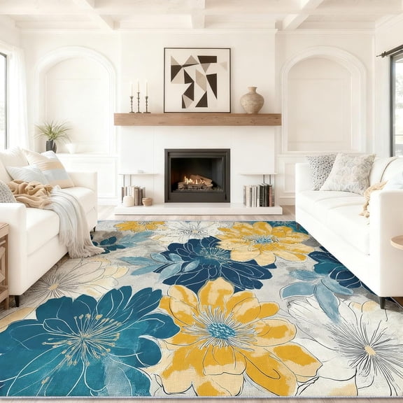 Washable Area Rugs Botanical Floral Living Room Rugs Soft Bohemian Retro Rugs for Bedroom, Vintage Flower Stain Resistant Dining Room Rug,Under Table Rug-2' x 3'