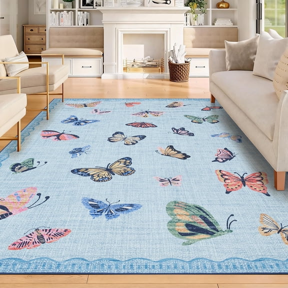 Washable Area Rugs,Fashion Butterfly No Slip Washable Rug,Soft Modern Bedroom Rug Under Bed Carpet for Dining Room Office Playroom