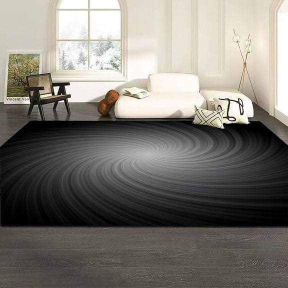 Washable Area Rugs For Living Room Bedroom Large Dining Room Under Table, Dark Night Sky Vortex Texture Black Printed Carpet For Home Office-4' × 5'