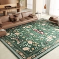 thumbnail image 1 of Washable Area Rug for Living Room, NovDeco 9'x12' Non-Slip Vintage Boho Emerald Green Indoor Rug, Low Pile Stain Resistant Carpet for Bedroom Kitchen, 1 of 11