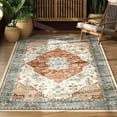 thumbnail image 1 of Washable Area Rug for Living Room, NovDeco 4'x6' Non-Slip Vintage Print Persian Indoor Rug, Stain Resistant Carpet for Entryway, Nursery, Brick Red, 1 of 11