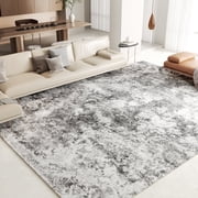 Washable Area Rug for Living Room, NovDeco 9'x12' Non-Slip Neutral Abstract Light Gray Indoor Rug, Stain Resistant Carpet for Bedroom, Dinning Room