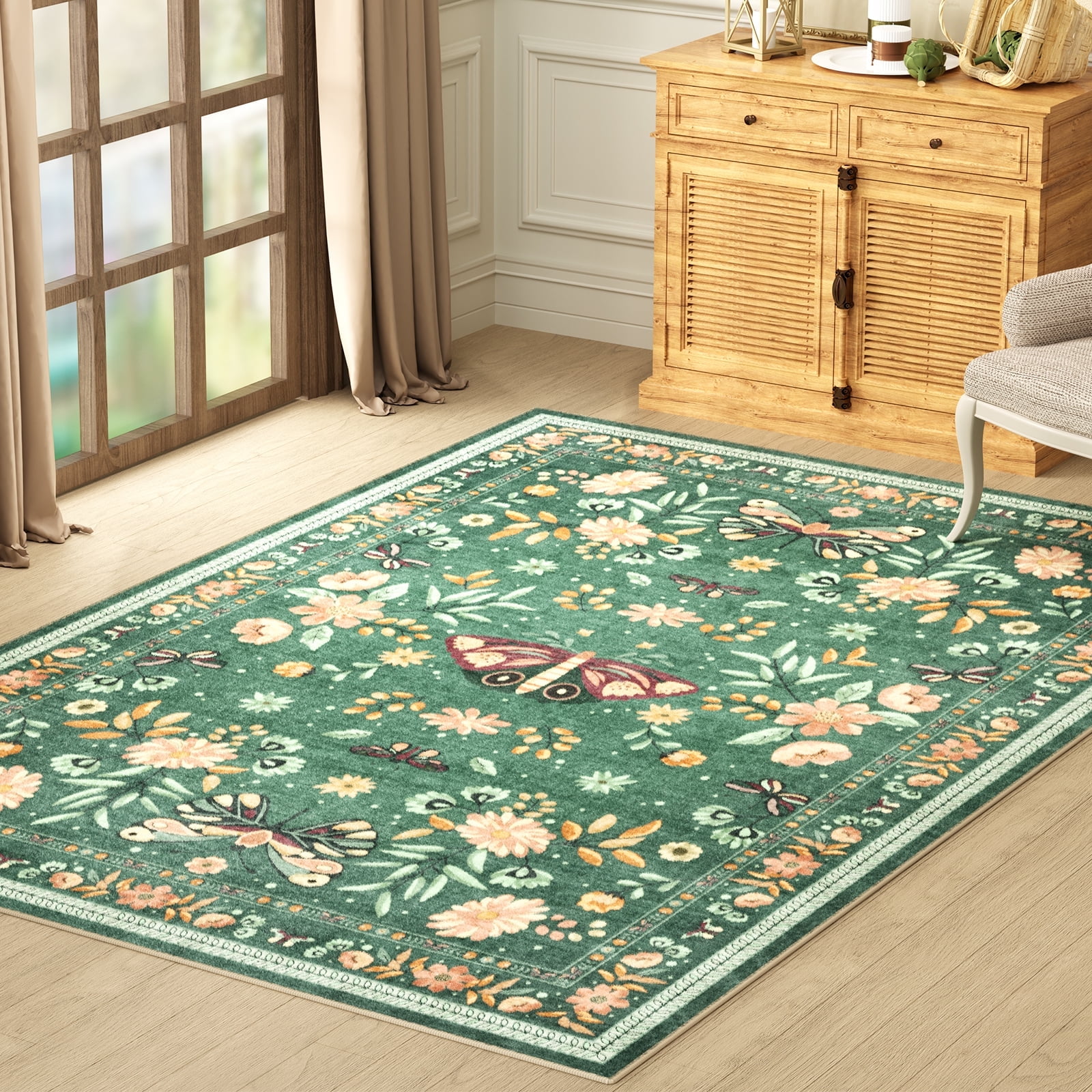 Washable Area Rug for Living Room, NovDeco 6'x9' Non-Slip Vintage Boho ...