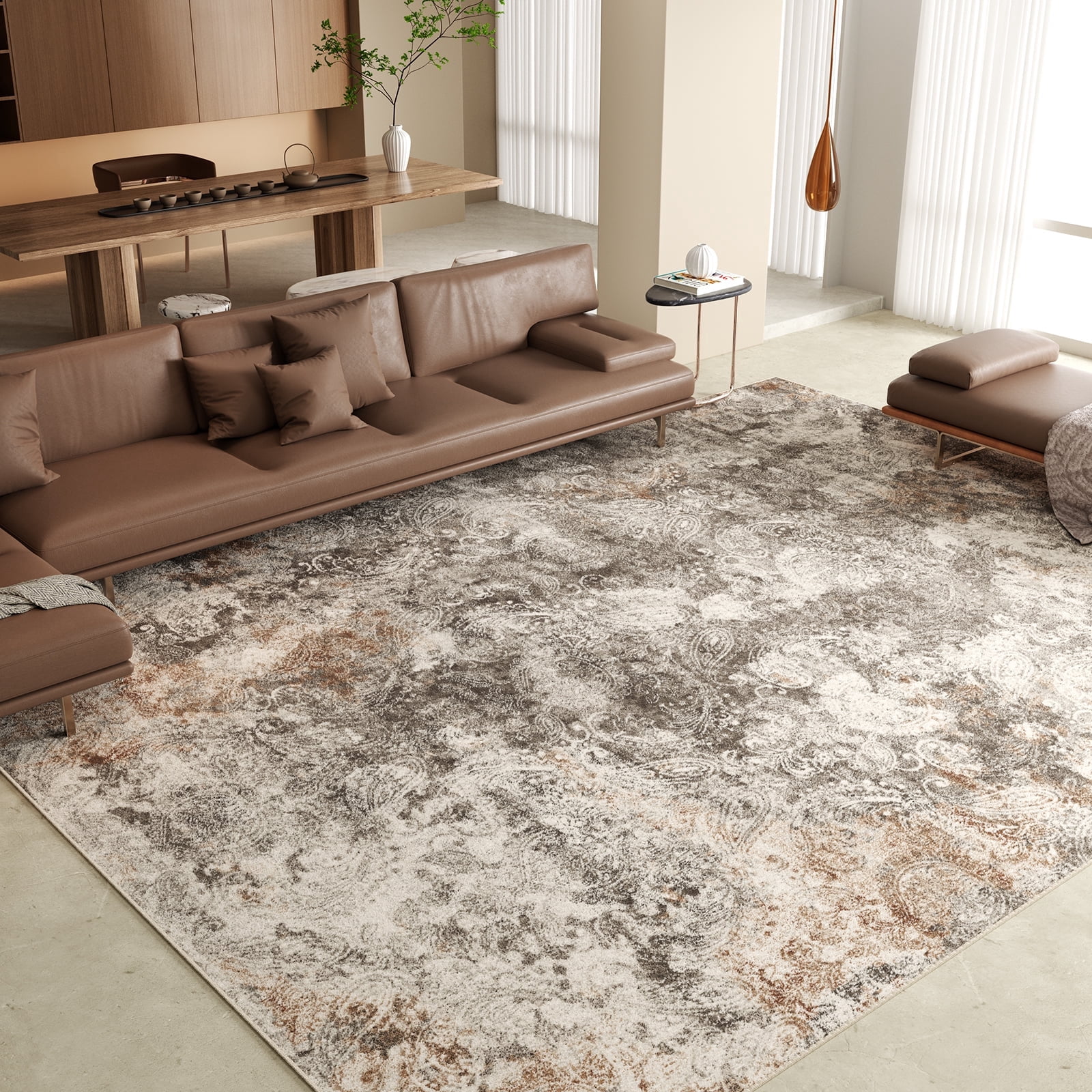 Washable Area Rug for Living Room, NovDeco 9'x12' Non-Slip Neutral ...