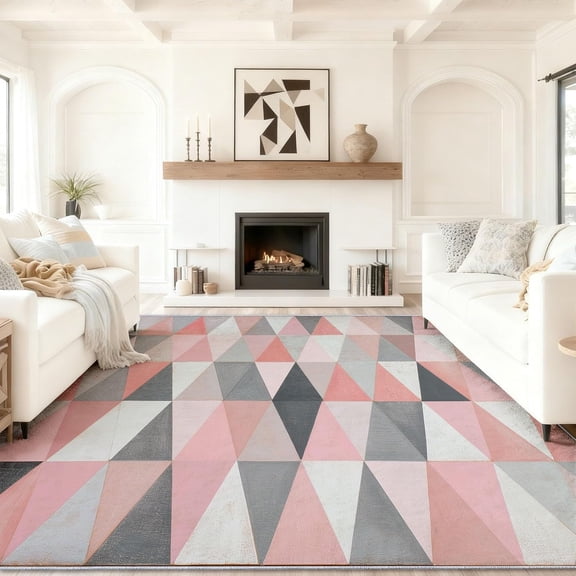 Washable Area Rugs Modern Geometric Triangle Printed Area Rug for Living Room Non-Slip Neutral Soft Carpet Low Pile Indoor Rugs for Bedroom Dining Room Office-5' x 8'