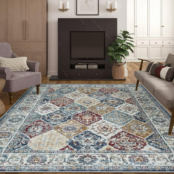 Washable Area Rugs Moroccan Trellis Rugs For Living Room Soft Bedroom Rug Low Pile Thin Neutral Boho Area Rug Indoor Floor Carpet Floral Rug For Playroom Home Office Dining Room Porch