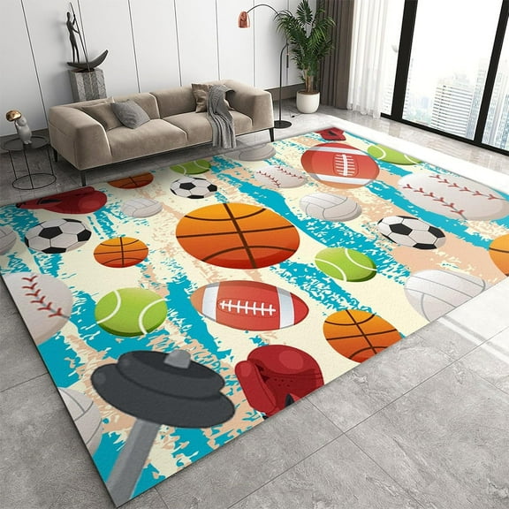 Washable Area Rugs Sports Basketball Football Rugby Baseball Modern Neutral Carpet High Traffic Rugs For Dinning Room Living Room Bedroom Farmhouse Non Slip-5' × 7' / 60" × 84" ( W × L )