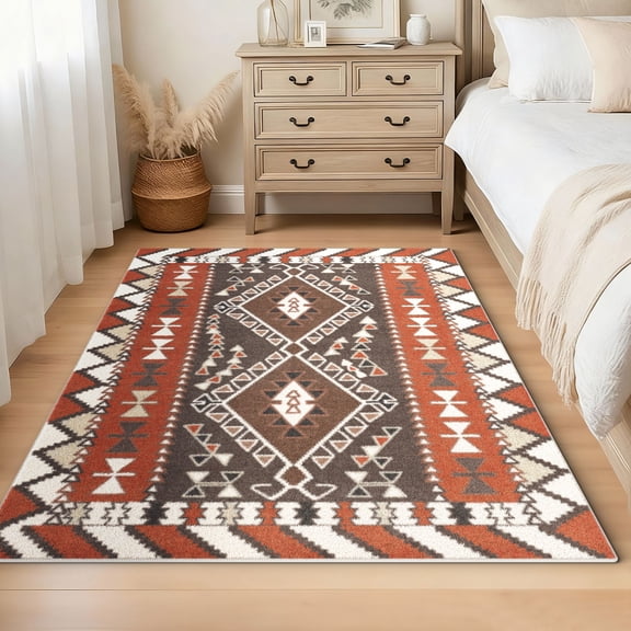 Washable Area Rugs for Living Room, Curtilage 4'x6 Moroccan Style Indoor Rugs, Non-Slip Soft Low Pile Carpet for Bedroom, Kitchen, Nursery