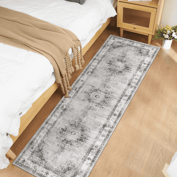 Washable Area Rugs for Living Room, Vintage Medallion Floor Carpet with Non-Slip Backing, Low Pile Floor Mat for Home Office Bedroom Dining