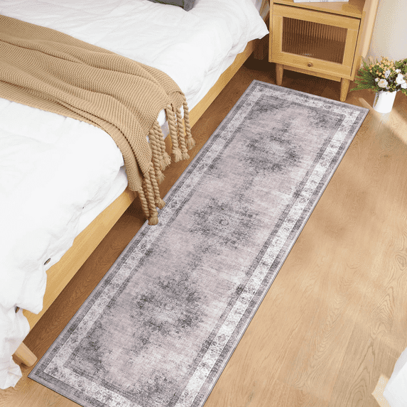 Washable Area Rugs for Living Room, Vintage Medallion Floor Carpet with Non-Slip Backing, Low Pile Floor Mat for Home Office Bedroom Dining
