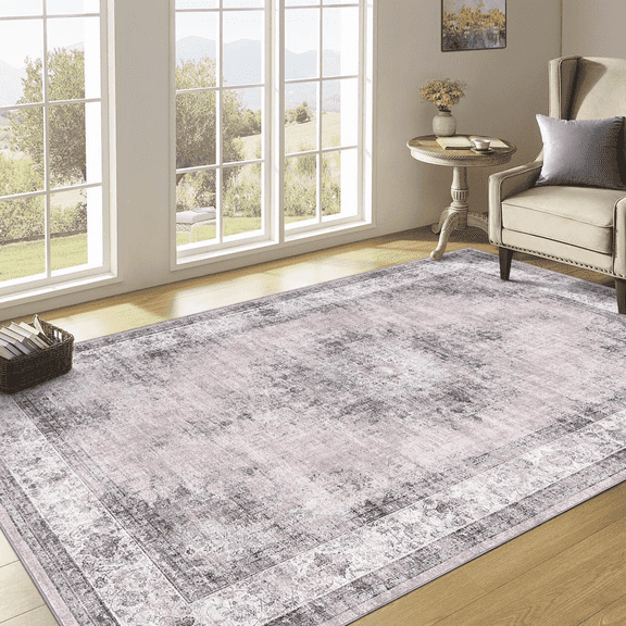Washable Area Rugs for Living Room, Vintage Medallion Floor Carpet with Non-Slip Backing, Low Pile Floor Mat for Home Office Bedroom Dining