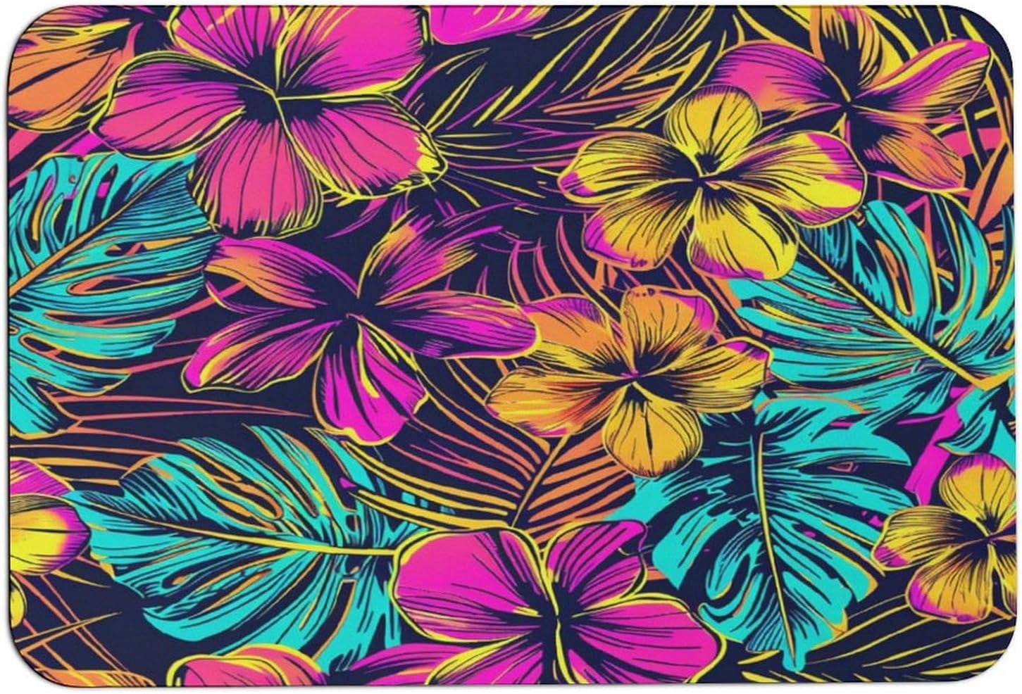 Washable Bathroom Floor Mats Tropical Flowers and Palm Leaves Bath Rugs ...
