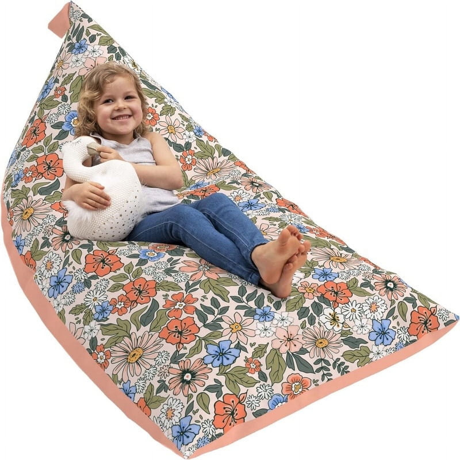 Floral Orange Cotton Canvas Kids Bean Bag Chair