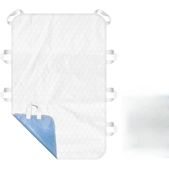 Washable Bed Pads with 8 Sturdy Handles 3452 Extra Large Reusable Underpads 4-Layers Leakproof Chucks Pads Washable for Incontinence (1 Pack; Blue)