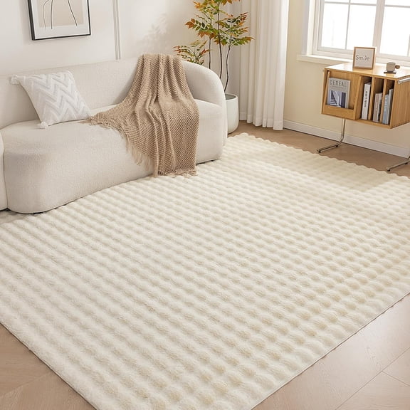 Washable Beige Indoor Area Rug, 3D Bubble Texture Carpet for Living Room Bedroom, 4' x 6'