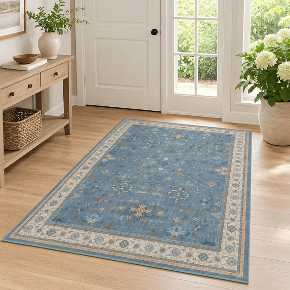 Linken Roo Washable Blue Rugs For Entryway Indoor - 3x5 Throw Rug Large Kitchen ...