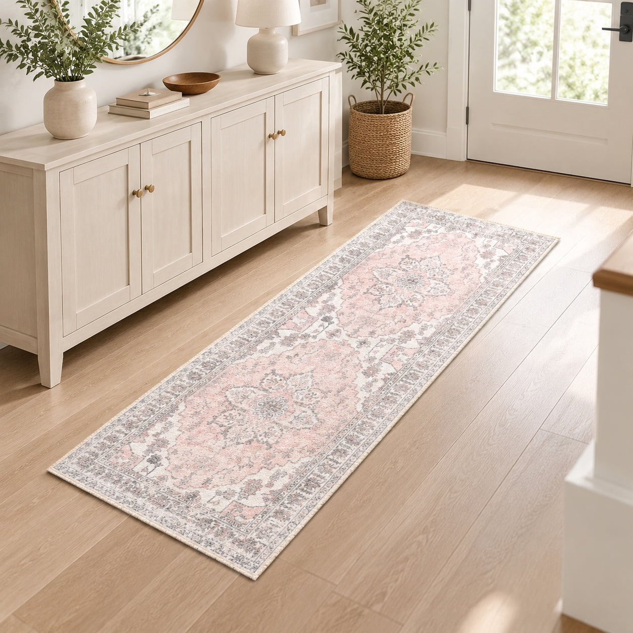 Gray Pink Rag Rug Washable Boho 2x6 Runner Rug for Living Room, Pink Beige Grey Carpet ...
