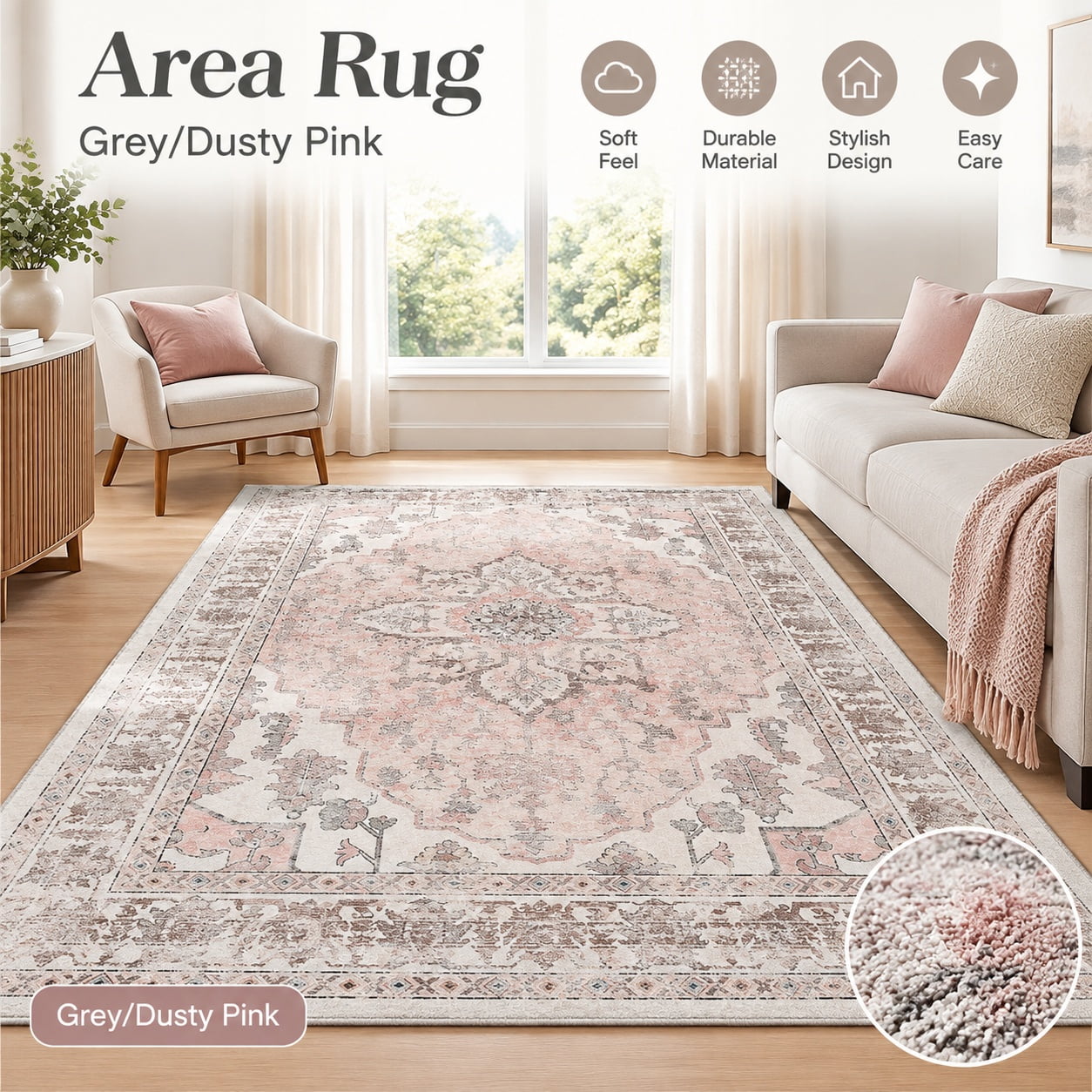 Gray Pink Rag Rug Washable Boho 9x12 Area Rug for Living Room, Pink Beige Grey - Walmart.com