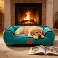 thumbnail image 1 of Washable Bolster Dog Bed, Soft Cotton Filled Pet Sofa Cushion, Non-Slip Calming Cat Bed for Small Medium Dogs Cats, 22.83x16.93in, Teal Blue, 1 of 6