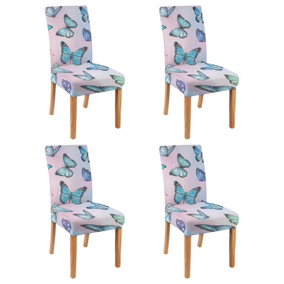 Washable Butterfly Lovers Pattern Chair Covers Set of 4, Stretch Polyester Dining Chair Slipcovers, Removable Seat Protector for Gathering or Banquet