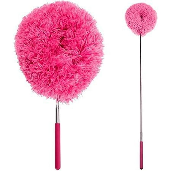 Washable Ceiling Fan Cleaner Duster, Ceiling Fan Duster with Extension Pole, Multi-Surface Microfiber Duster for Home Cleaning, Portable Dusting Brush for Living Room Office Use (Red)