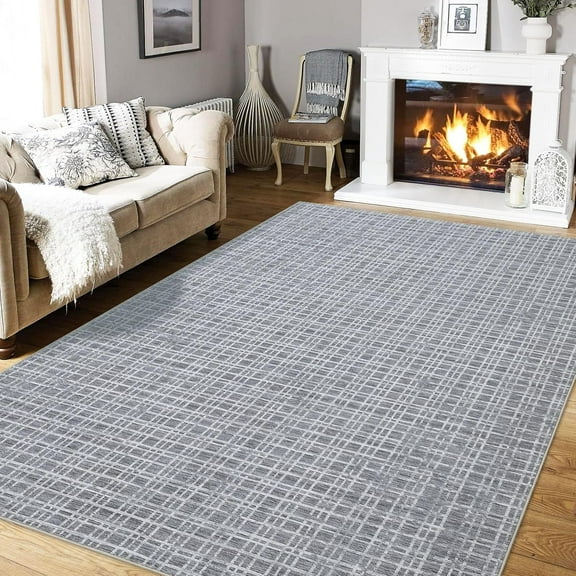 Washable Checkered Area Rugs 4' x 6', Throw Carpet for Bedroom Living Room Entrance Laundry Bathroom Plaid Modern Farmhouse Rug, Dark Gray