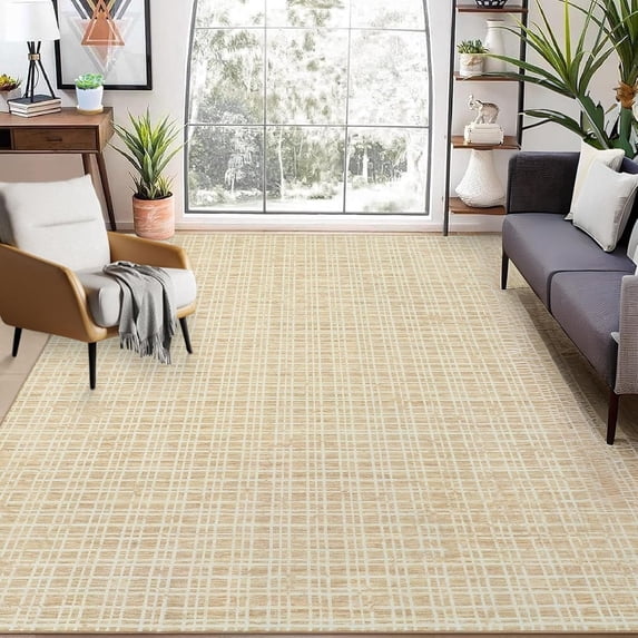 Memoryfield Washable Checkered Area Rugs 8' x 10', Throw Carpet for Bedroom Living Room Entrance Laundry Bathroom Plaid Modern Farmhouse Rug, Yellow