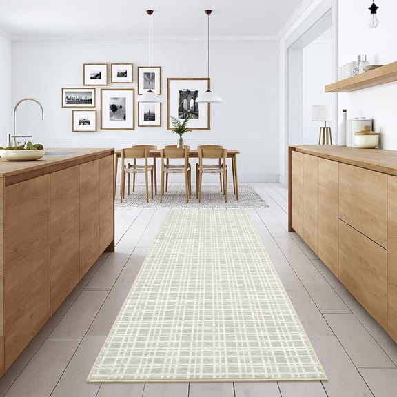 Washable Checkered Runner Rugs 2' x 6', Throw Carpet for Hallway Entryway Bedroom Living Room Entrance Laundry Bathroom Plaid Modern Farmhouse Rug, Light Gray