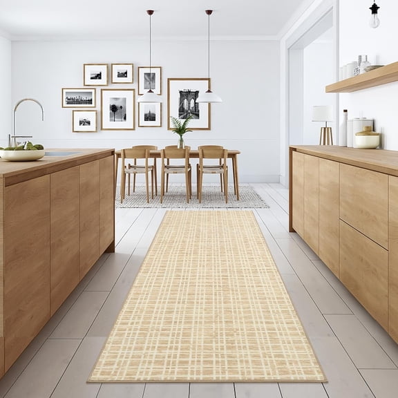 Washable Checkered Runner Rugs 2' x 6', Throw Carpet for Hallway Entryway Bedroom Living Room Entrance Laundry Bathroom Plaid Modern Farmhouse Rug, Yellow