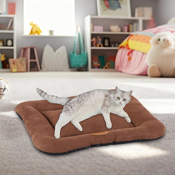 Washable Chew Proof Anti Slip Pet Crate Bed Mat, Dog Accessories,Detachable Zipper Cozy Sleeping Pad For Small Medium Dogs Cats Indoor Use(Brown)
