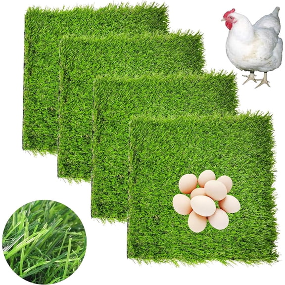 Washable Chicken Nesting Box Pads 4Pcs Reusable Hens Nest Bedding Artificial Grass Rug Carpet Fake Synthetic Turf Mat for Chickens Coop Garden Lawn Indoor Outdoor(12 x 12Inches)