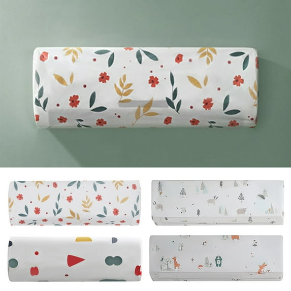Washable Conditioner Dust Cover Elastic Belt Design PEVA Flower Printed All-inclusive Dust-proof Cover for Daily Use