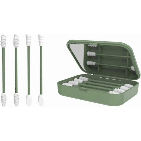 Washable Cotton Swabs - Reusable Ear Cleaners - Vegetable Silicone - (Pack of 4) (Fir Green)
