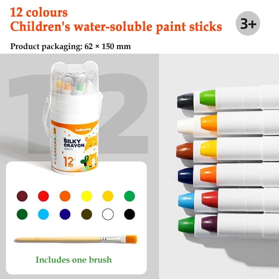 Washable Crayons, 12pcs Mess-Free Silk Speed Drying Oil Painting Sticks Barrel, Colorful Drawing Pens