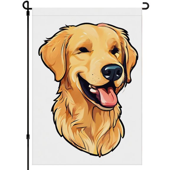 Washable Cute Retriever Yard Flags, for Outdoor Backyard Deco 28x40 Inch, Double Colored Cute Puppy Animated Decoration, Durable Golden Retriever Happy Smile Garden Flags for Outdoor