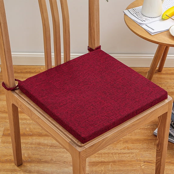Washable Dining Chair Cushion with Non-Slip Straps, 16x16 Inch Thick Seat Pad, Removable Linen Cover for Kitchen Office Wooden Chairs