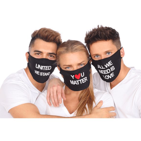 Washable Disposable Social Justice Face Masks, 2 Ply Adjustable Color Mask, 3 Pack, One Size Fits All, (OSFA)