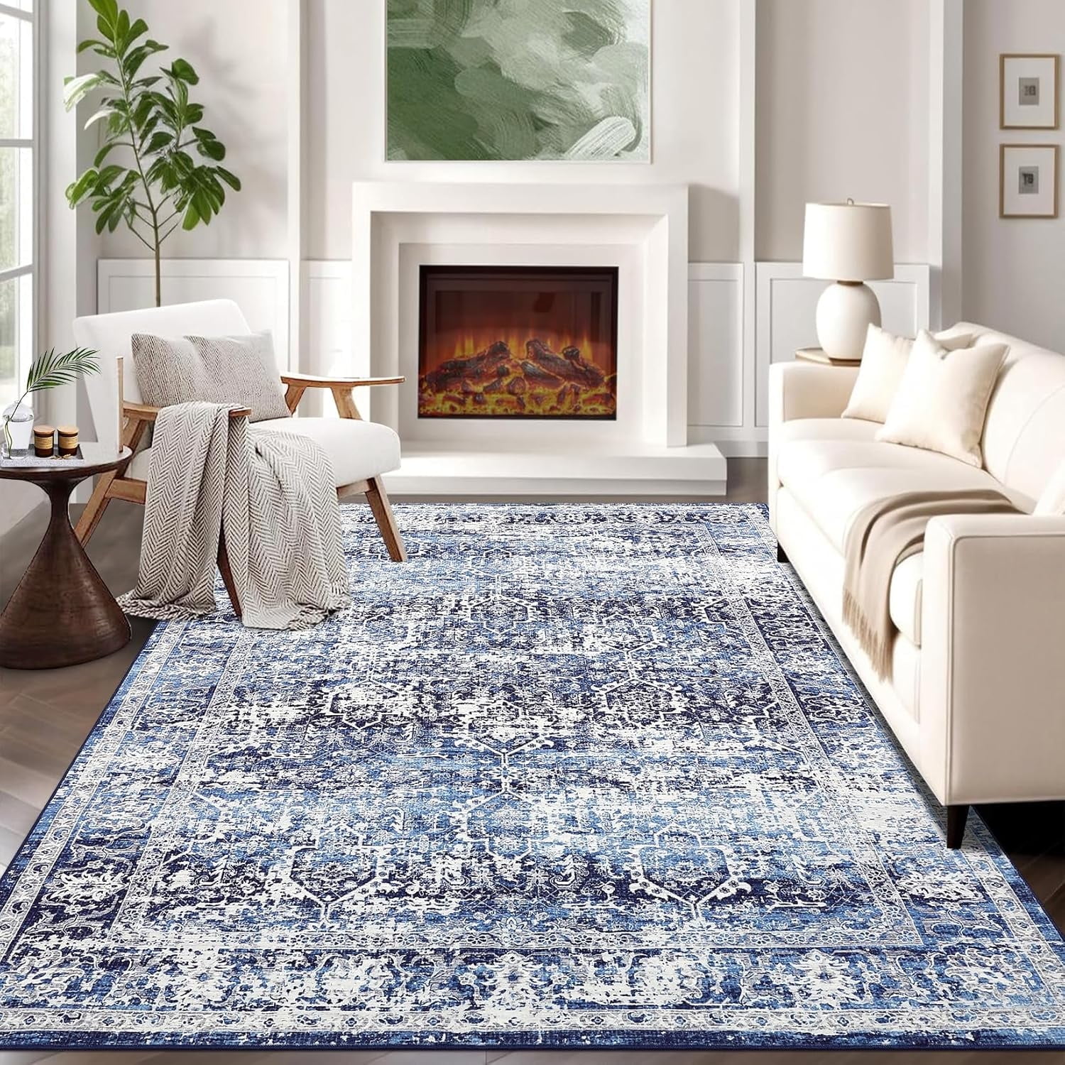 Washable Distressed Area Rugs 9x12 Large, Non-Slip Low Pile Living Room ...
