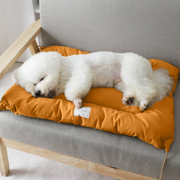 Washable Dog Bed 1PC,22.83x15.75x3.94in,Winter Dog Kennel Mat with Non-Slip Base, Thickened Polyester Crate Pad for Cold Weather Pet Comfort(Orange)