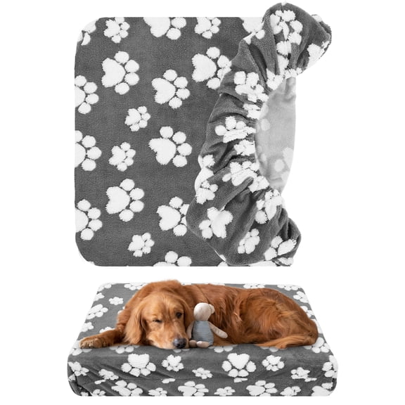 Washable Dog Bed Cover Waterproof Soft Cotton Velvet Dog Bed Cover Replacement Only Fitted Reusable for Pet (35.83x27.17x7.87in/44.09x35.04x7.87in)