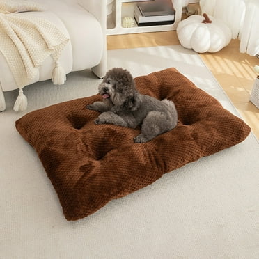Washable Dog Bed Deluxe Plush Dog Crate Beds Fulffy Comfy Kennel Pad Anti-Slip Pet Sleeping Mat for Medium, Small Dogs Breeds, 18" x 12", Pink