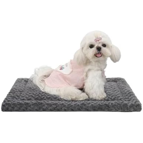 Washable Dog Bed Mat Pet Crate Pad Soft Fluffy Pet Kennel Beds Dog Sleeping Mattress for Large Jumbo Medium Small Dogs, 21 x 13 Inch, Gray